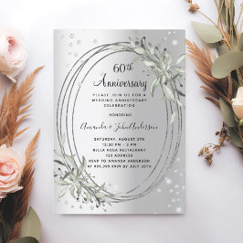 60:e årsdagen för silver greenery diamant i bröllo inbjudningar