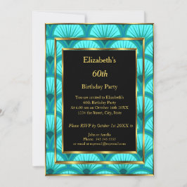 60:e Art Deco-Födelsedagsfesten - blåsvart svart Inbjudningar