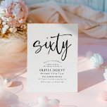 60:e B&W-Födelsedagsfestens moderna skripttypograf Inbjudningar<br><div class="desc">Denna moderna, svarta och vita design har ord "sextio" i ett skript stil-kalligrafi och en elegant, modern typografi med klassisk serif typsnitt. Inbjudningarna går tillbaka till en känslig upprepande triangel mönster i svart och kromatiskt grått. Lämplig för manar eller kvinnlig. Välj mellan utskrivna Zazzle-inbjudningar med olika hörn-stilar och fantastiskt pappert...</div>