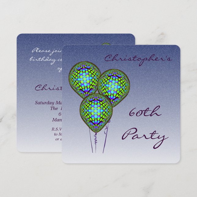 60:e blå ballongen Inbjudan (Fram/baksida)