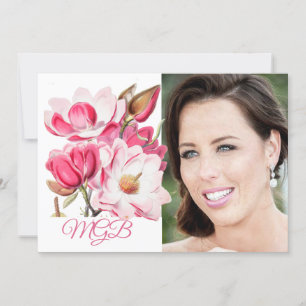 60:e Blommigtens Rosa Elegant Foto Monogram födels Inbjudningar