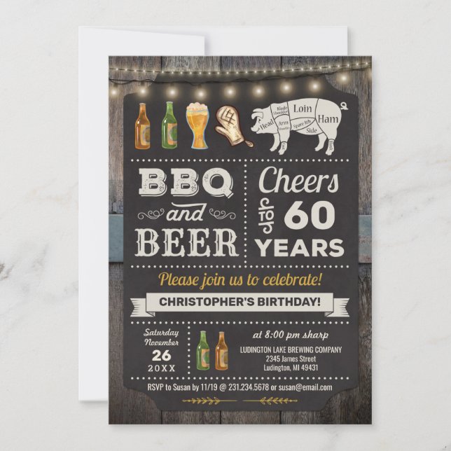 60:e BQ Barbecue & Beer Birthday-inbjudan Inbjudningar (Framsida)