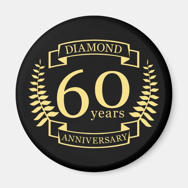 60:e Bröllop ANNIVERSARY Diamond gult Magnet (Framsidan)