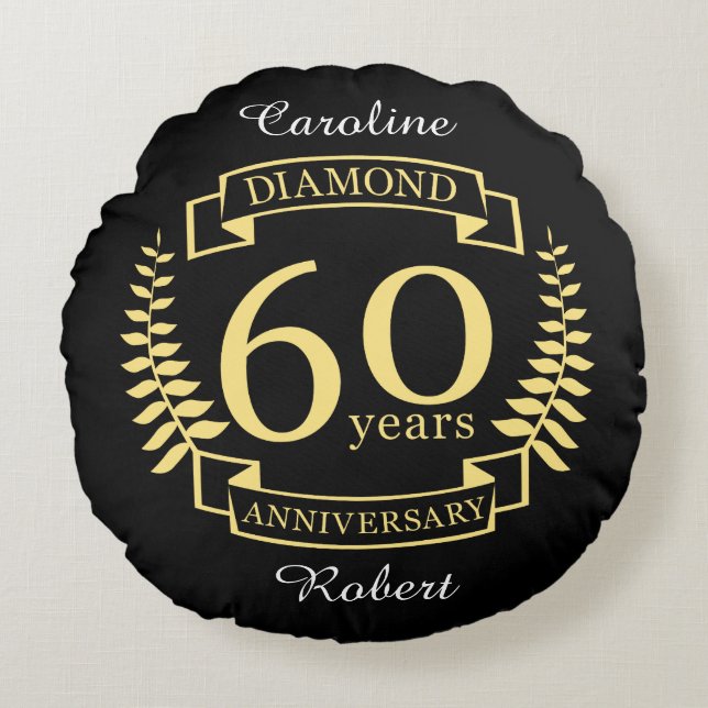 60:e Bröllop ANNIVERSARY Diamond gult Rund Kudde (Framsidan)