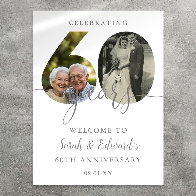 60:e Bröllop-årsdagen 2 Fotovälkomstskylt Poster (60th Wedding Anniversary 2 Photo Welcome Sign)