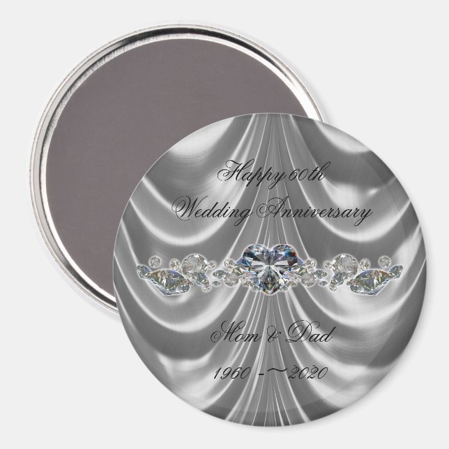 60:e Bröllop-årsdagen Diamond Heart Magnet (Front/Back)