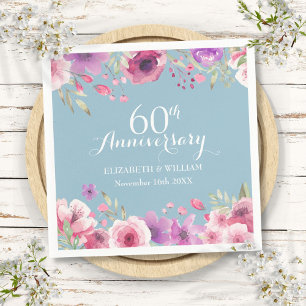 60:e Bröllop-årsdagen för Blommigten Watercolor Ro Pappersservett