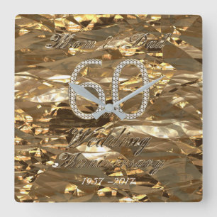 60:e Bröllop-årsdagen för Diamond Bröllop Parents Fyrkantig Klocka