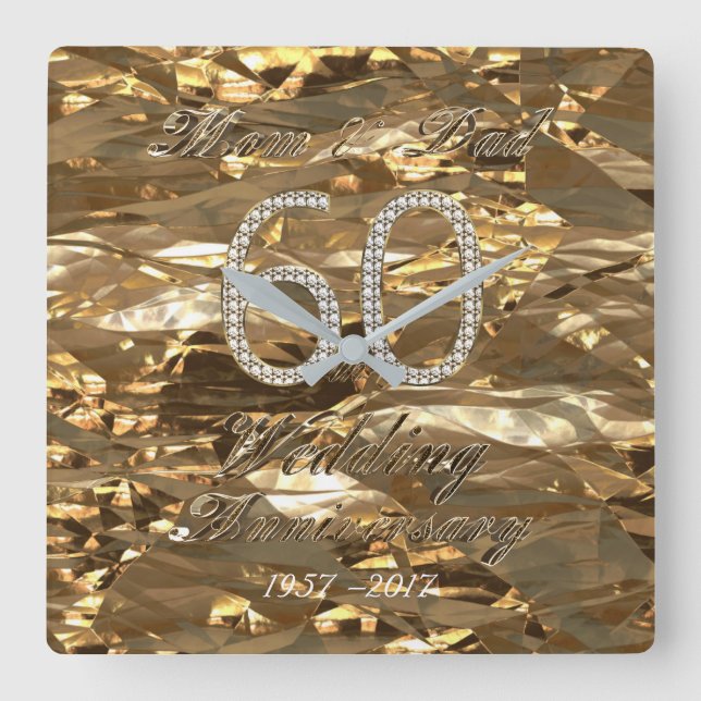 60:e Bröllop-årsdagen för Diamond Bröllop Parents Fyrkantig Klocka (Framsida)