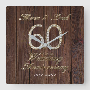 60:e Bröllop-årsdagen för Diamond Bröllop Parents Fyrkantig Klocka