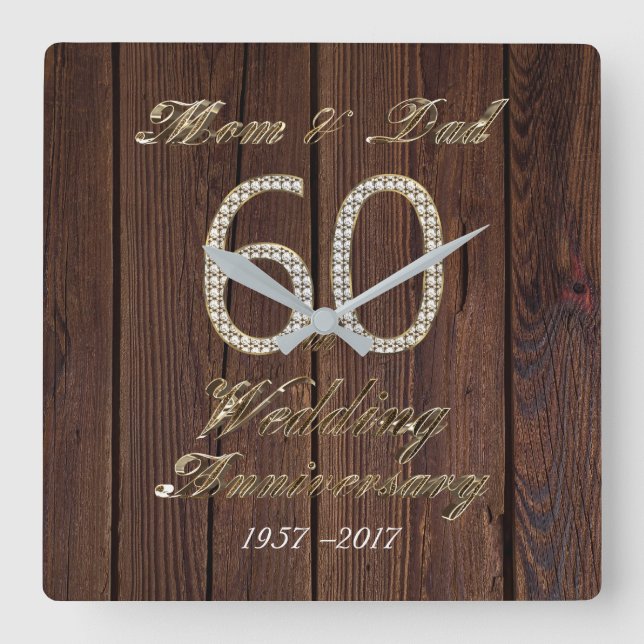 60:e Bröllop-årsdagen för Diamond Bröllop Parents Fyrkantig Klocka (Framsida)