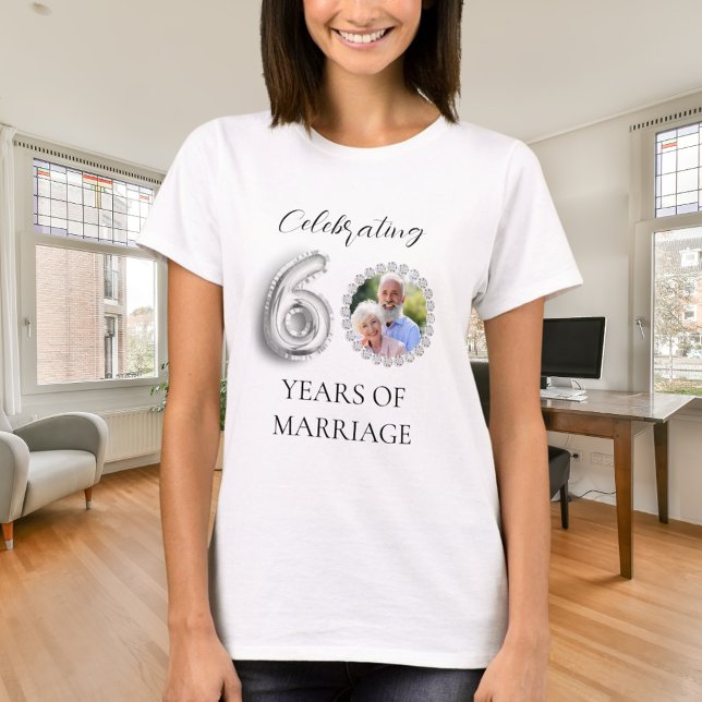 60:e bröllop-årsdagen för fotodiamanter t shirt (Skapare uppladdad)