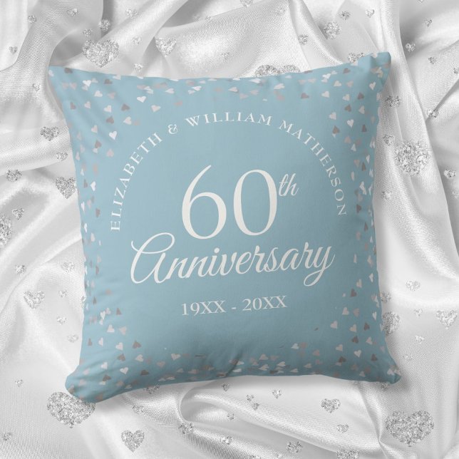 60:e Bröllop-årsdagen för Kärlek Hearts Confetti Kudde (60th Wedding Anniversary Love Hearts Confetti Throw Pillow)