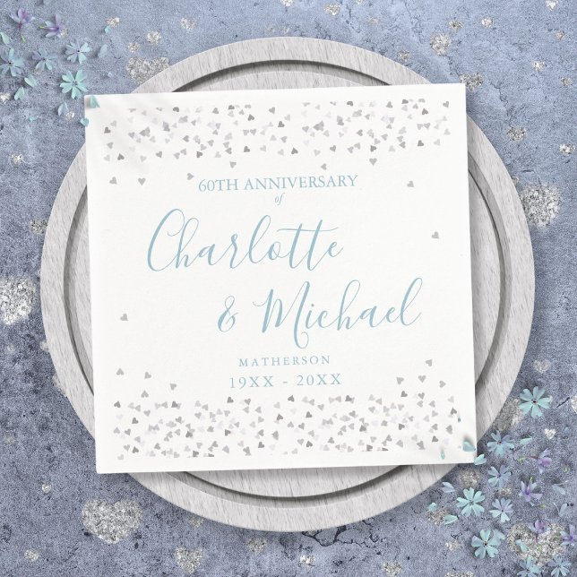 60:e Bröllop-årsdagen för skript Hearts Confetti Pappersservett (60th Wedding Anniversary Script Hearts Confetti Napkins)