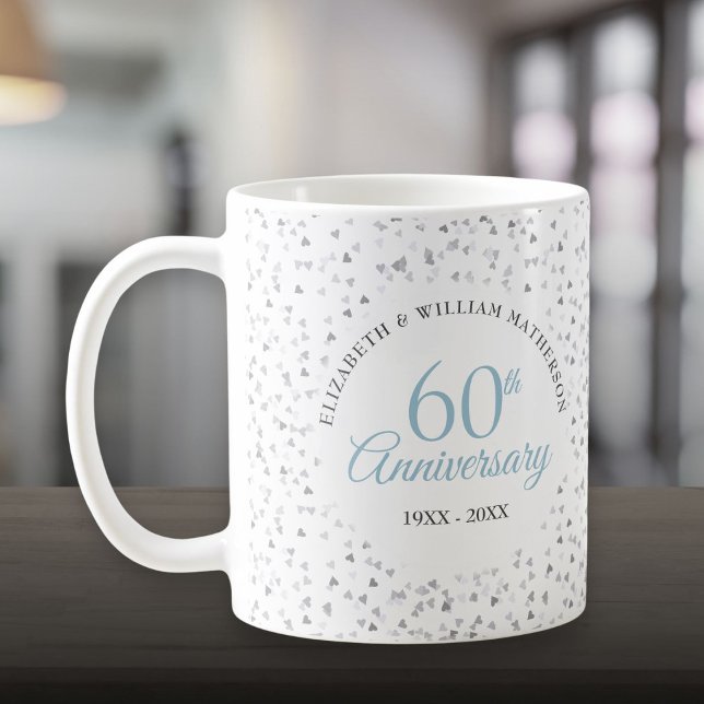 60:e Bröllop-årsdagen Hearts Confetti Kaffemugg (60th Wedding Anniversary Hearts Confetti Coffee Mug)