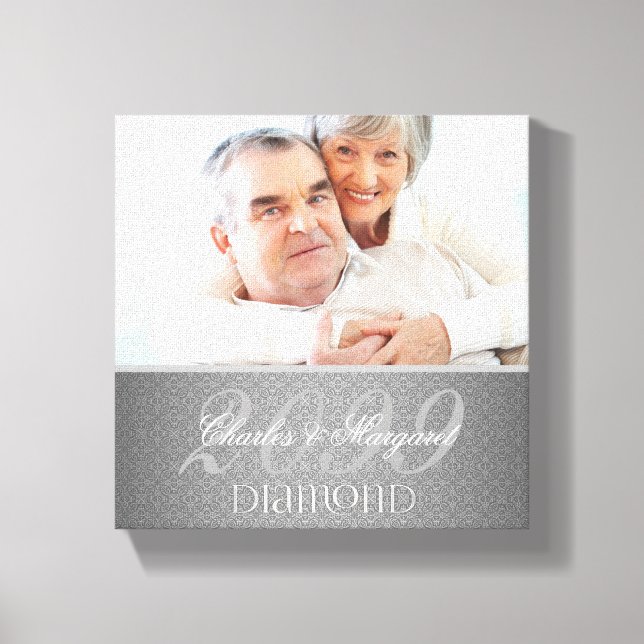 60:e diamantårsdagen Silver Damask 8x8 Foto Canvastryck (Framsida)