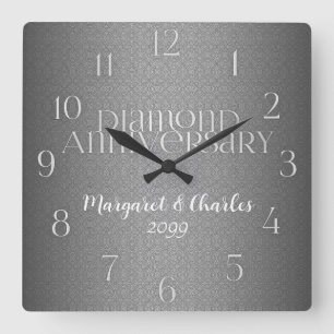60:e Diamond Bröllop Annivsersary Anpassningsbar Fyrkantig Klocka