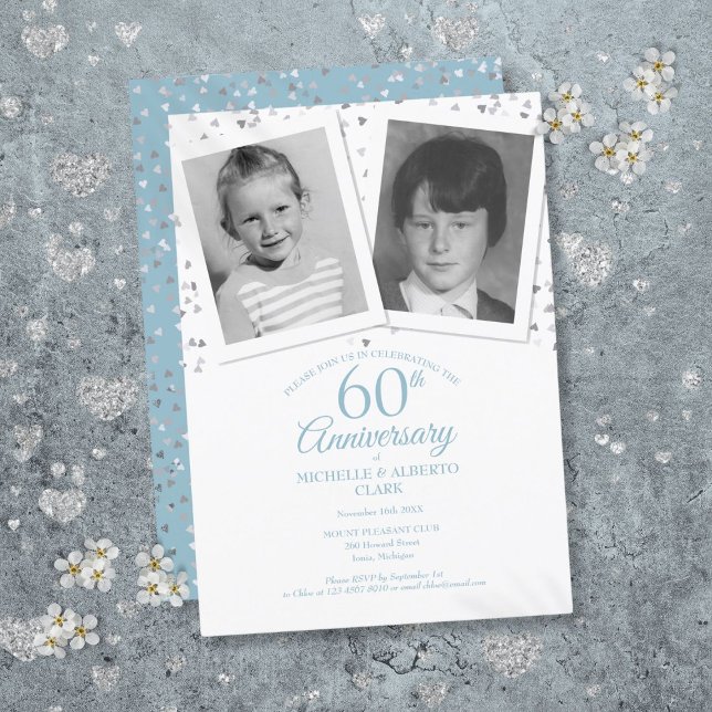 60:e Diamond Bröllop-årsdagen - barnfoton Inbjudningar (60th Diamond Wedding Anniversary Child Photos Invitation)