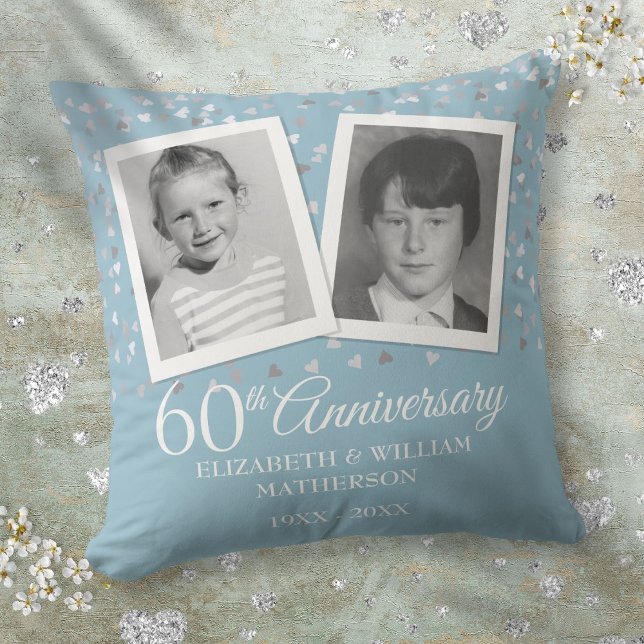 60:e Diamond Bröllop-årsdagen - barnfoton Kudde (60th Diamond Wedding Anniversary Child Photos Throw Pillow)