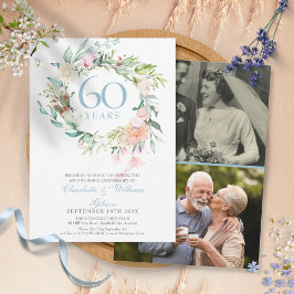 60:e Diamond Bröllop-årsdagen Blommigt 2 Foto Inbjudningar