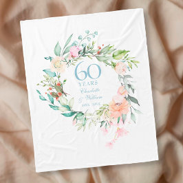 60:e Diamond Bröllop-årsdagen Blommigt Garland Fleecefilt