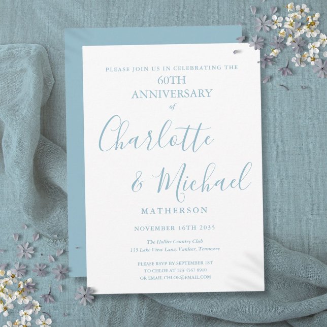 60:e Diamond Bröllop-årsdagen Elegant Skript Inbjudningar (60th Diamond Wedding Anniversary Elegant Script Invitation)