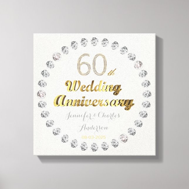 60:e Diamond Bröllop-årsdagen Guld Typografi Canvastryck (Framsida)