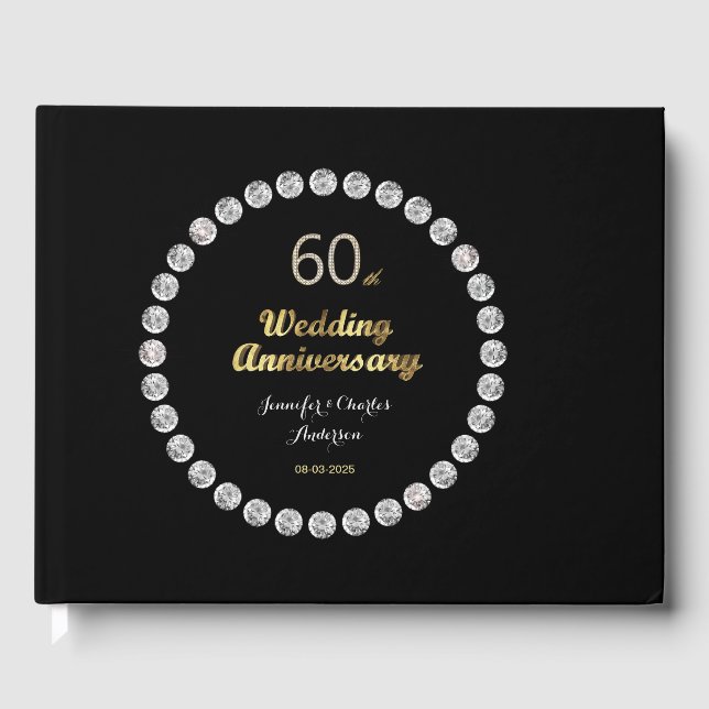 60:e Diamond Bröllop-årsdagen Guld Typografi Gästböcker (Framsida)