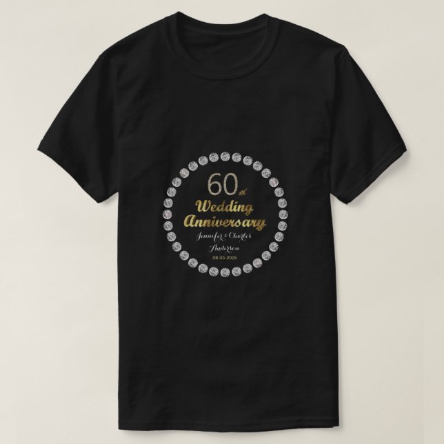 60:e Diamond Bröllop-årsdagen Guld Typografi T Shirt (Design framsida)