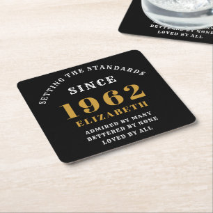 60:e födelsedag 1962 Elegant Black Guld Chic Underlägg Papper Kvadrat