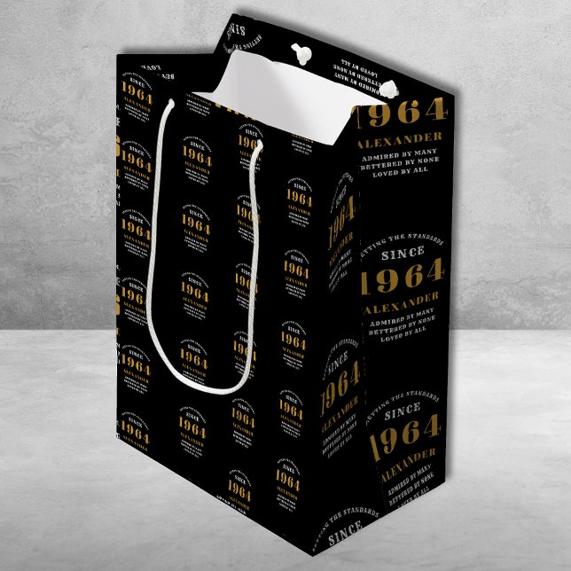 60:e födelsedag 1964 Svarta Chicens Elegant Guld (60th Birthday Chic 1964 Themed Black & Gold Elegant Gift Bags)