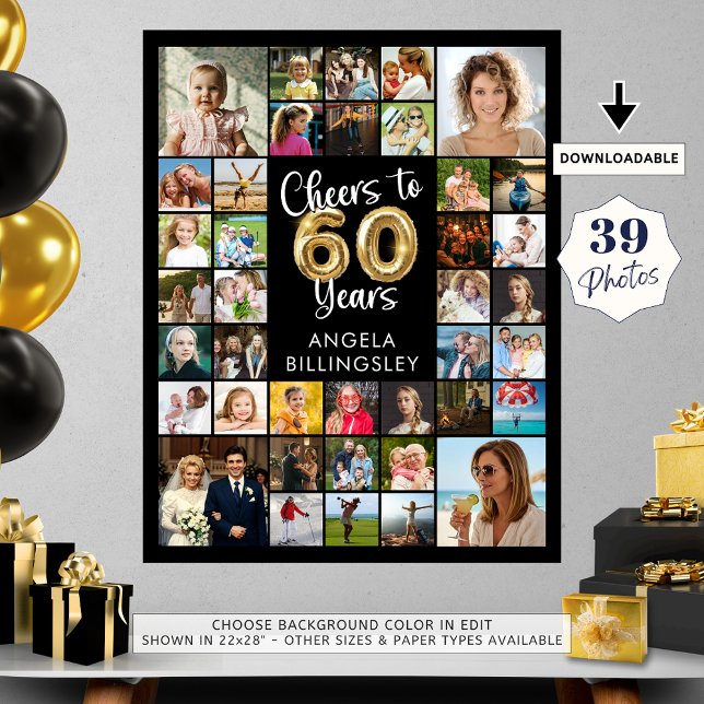 60:e födelsedag 39 fotokollage Cheers till 60 år Poster (Skapare uppladdad)