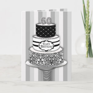 60:e födelsedag, 3-Tier Black/White Mönster Cake Kort