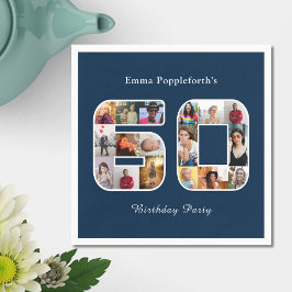 60:e födelsedag 60 fotokollage Mörk blått Pappersservett