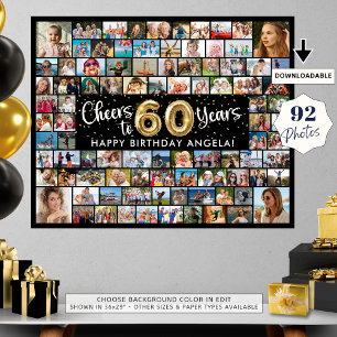 60:e födelsedag 92 foton svart Guld-ost till år Poster