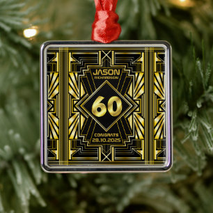 60:e födelsedag Art Deco Guld Black Underbar Gats Julgransprydnad Metall