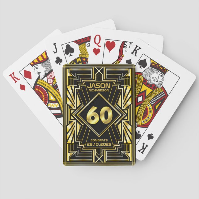 60:e födelsedag Art Deco Guld Black Underbar Gatsb Casinokort (Baksidan)