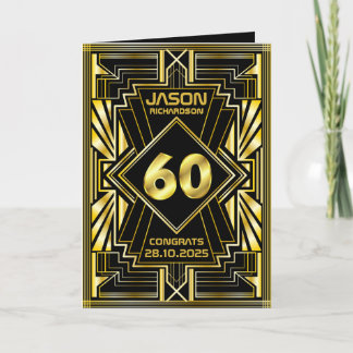 60:e födelsedag Art Deco Guld Black Underbar Gatsb Kort