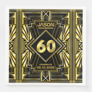 60:e födelsedag Art Deco Guld Black Underbar Gatsb Pappersservett