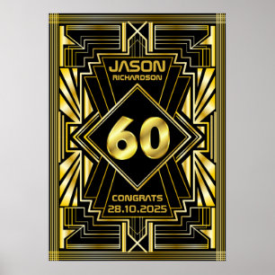 60:e födelsedag Art Deco Guld Black Underbar Gatsb Poster