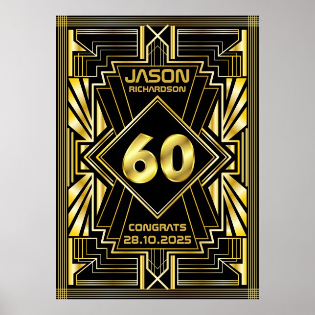 60:e födelsedag Art Deco Guld Black Underbar Gatsb Poster (Framsidan)