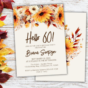 60:e födelsedag Beige Fall Blommigt Inbjudningar