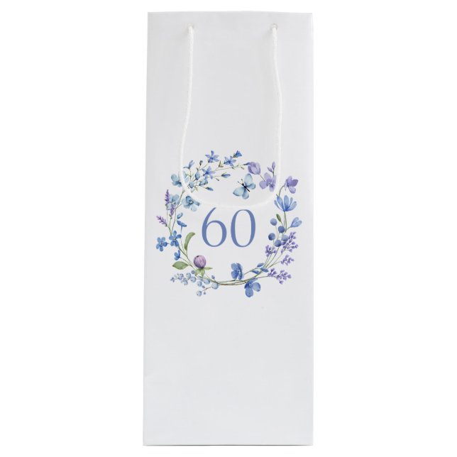 60:e födelsedag blå Blommigt vattenfärg (Framsidan)