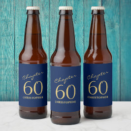 60:e födelsedag, blå Guld Ölflaska Etikett