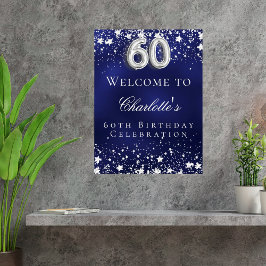 60:e födelsedag blå silver-stjärnor välkomna party poster