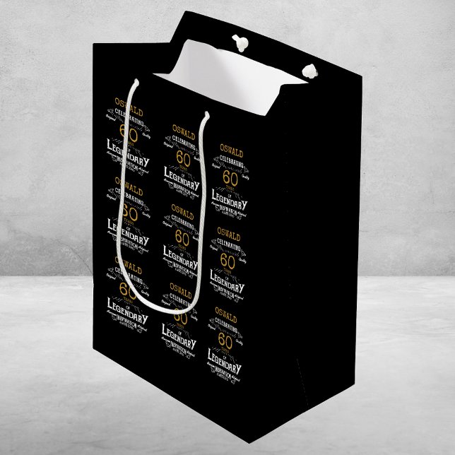 60:e födelsedag Black Guld Legendary Retro (60th Birthday Black Gold Legendary Retro Medium Gift Bag
)