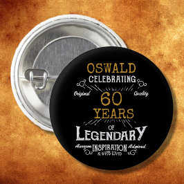 60:e födelsedag Black Guld Legendary Retro Knapp