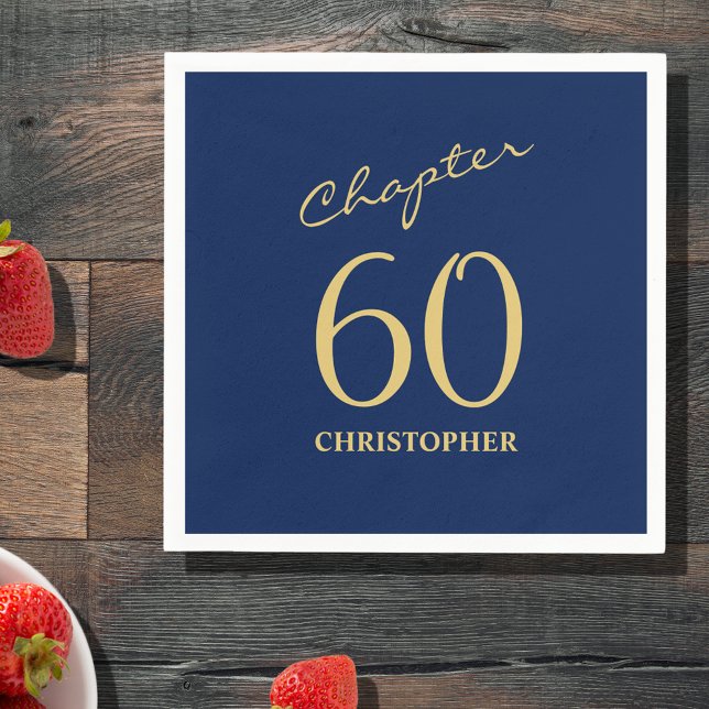 60:e födelsedag Blått Guld Kapitel 60 Pappersservett (Make your loved one's 60th birthday celebration elegant and memorable with our  Blue Gold Napkins.)