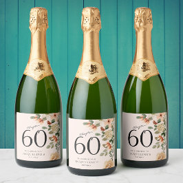 60:e födelsedag Blommigt Vintage Sparkling Vin eti