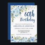60:e födelsedag Blommigten Blåa Guld Glitter Inbjudningar<br><div class="desc">60:e födelsedag Blått skript Blommigt Watercolor Guld Confetti Glitter-prickinbjudan Utformningen har vackra blommigtar för vattenfärgsblått ljus och grönt.</div>